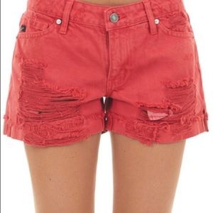 KanCan red distressed Jean shorts